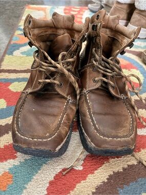 Justin Boots Brown Leather Moccasin-Style Lace-Up Boots